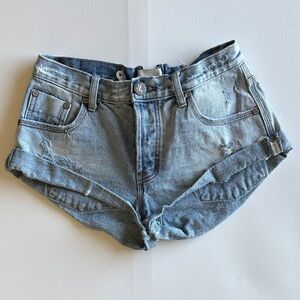 One Teaspoon Distressed Denim Shorts Size 26 Button Fly Rolled Hem 100% Cotton